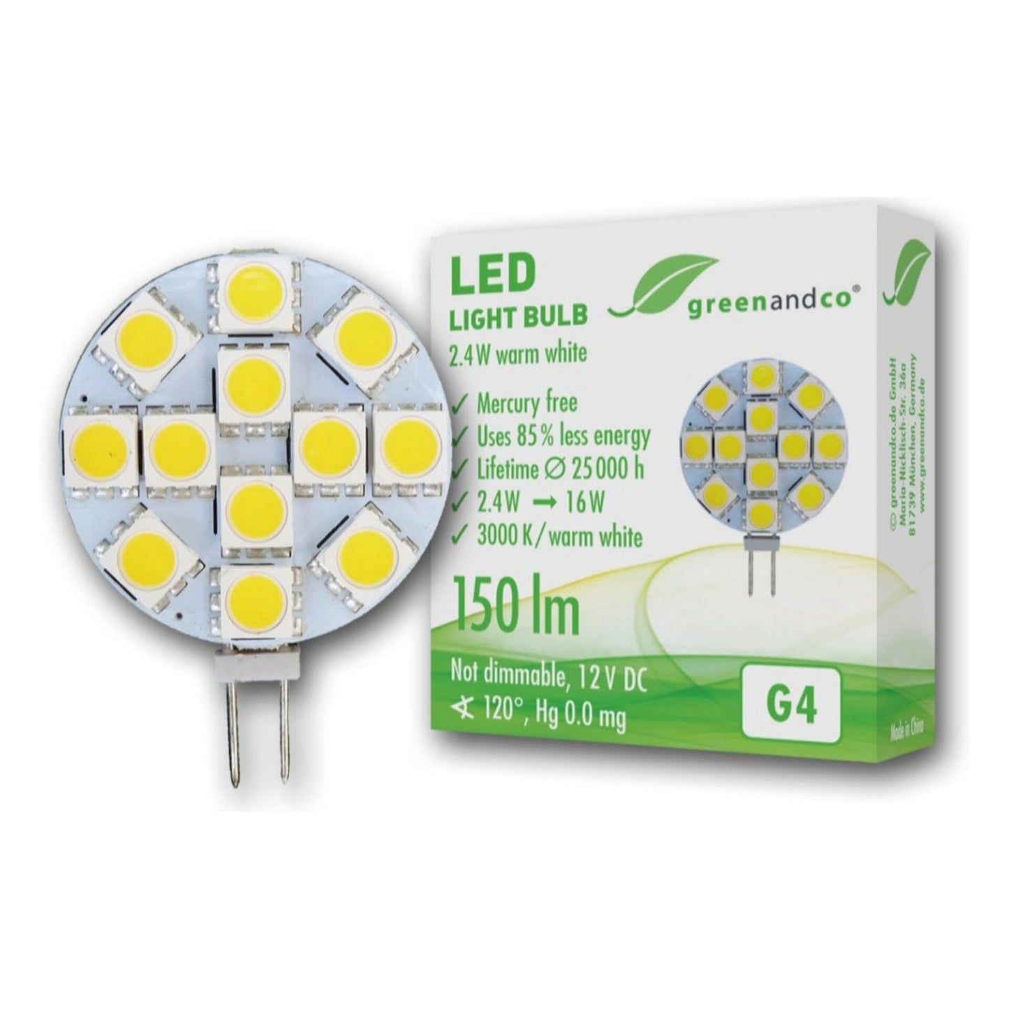 LED Bulb G4 2.4W 150lm 3000K (Warm White) 120 12V DC [Energy Class A+]