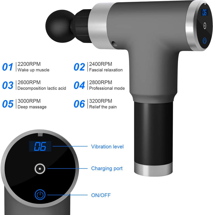 Massage Gun for Neck and Back,Portable Handheld Muscle Massager Deep Tissue Massage Gun for Pain Relief,6 Speed Percussion Massager Relaxation Quiet Brushless Motor Cordless with LCD Touch Screen