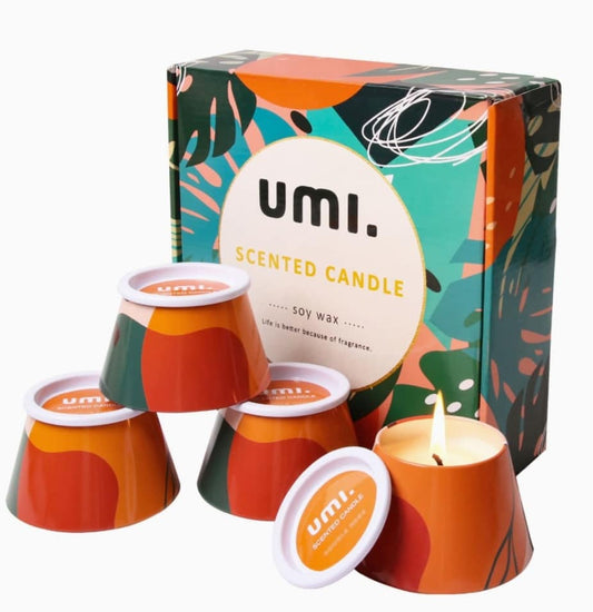 Scented Candles by UMI, SET OF 4 GIFT SET WITH 100% REAL SOY WAX CANDLE, 30-35 HOURS BURN TIME, FOR RELAXING AND STRESS RELIEF, 800 G