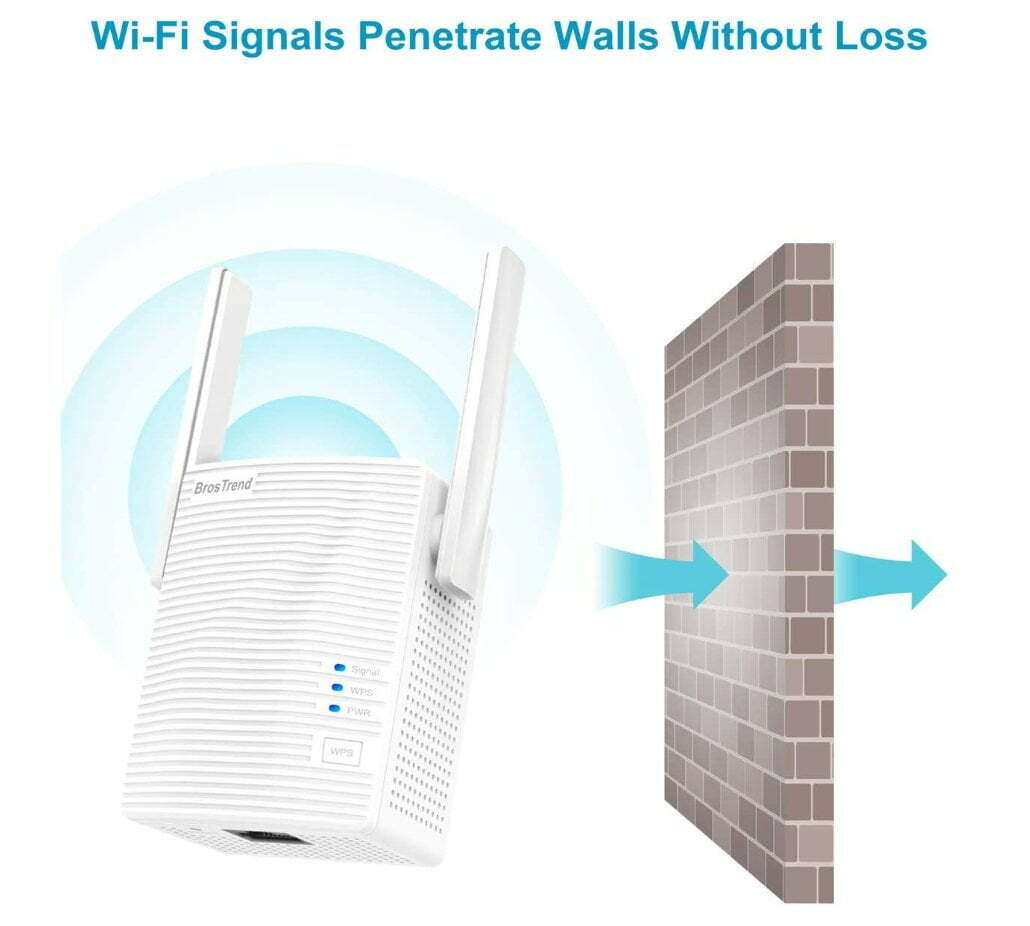 WiFi Extender AC1200 by BrosTrend, WiFi Booster and Signal Amplifier, 1200Mbps Dual Band WiFi Extender Signal Booster for Home Coverage Up to 1600 sq.ft. Internet Booster, WPS Easy Setup, Wall Plug Design