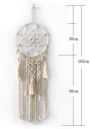 GLITZFAS Tassel Dream Catcher Woven Macrame Wall Hanging Cotton Macrame String Wooden Pole for Living Room Art Decoration (B)