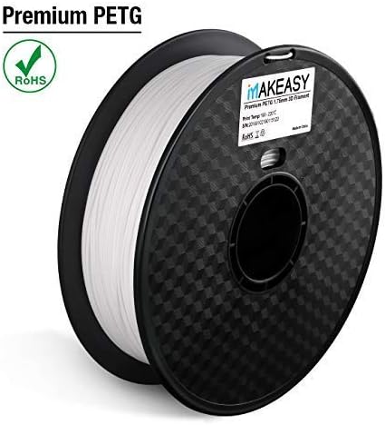 3D filament by PETG, Makeasy petg filament 3D Printer Filament 1.75mm 1KG(2.2lb) +/- 0.02mm, 1kg Spool White PETG For Ender 3 Pro