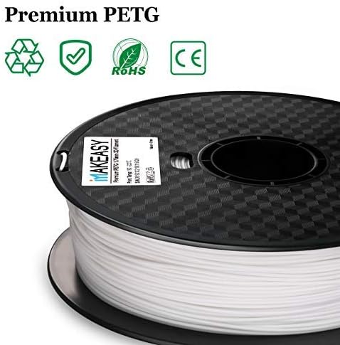 3D filament by PETG, Makeasy petg filament 3D Printer Filament 1.75mm 1KG(2.2lb) +/- 0.02mm, 1kg Spool White PETG For Ender 3 Pro