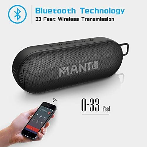 Portable Bluetooth Speaker, MANTO HD Stereo and Bass Durable Wireless Speakers [20 Hours Playtime] [Micro SD Card Slot] [Built-in Microphone for Hands-Free Calling] [IPX6 Water Resistant]