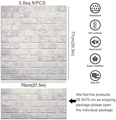 Wall Wallpaper, 3D Brick Wallpaper, Removable Pealing and PE Foam Wall Sticker for Living Room 2.69m2 (5 Pieces of Brick Style 5)