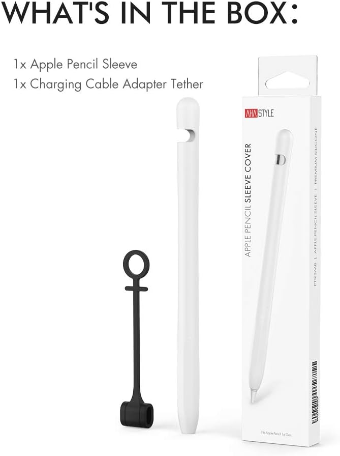 Case Sleeve By AhaStyle Anti-Slip Silicone Protective Skin, Added Cable Adapter Tether Kit, Compatible with Apple Pencil 1st Generation