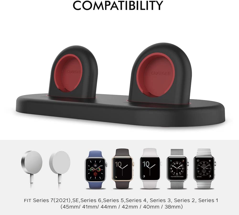 Dual iWatch Stand Charging Dock by AhaStyle Detachable ABS Holder for Apple Watch Series 8/Ultra/SE2 (2022)/7/6/SE/5/4/3/2/1(49/45/44/42/41/40/38mm)?Adapters NOT Included?Supports Nightstand Mode (Black)