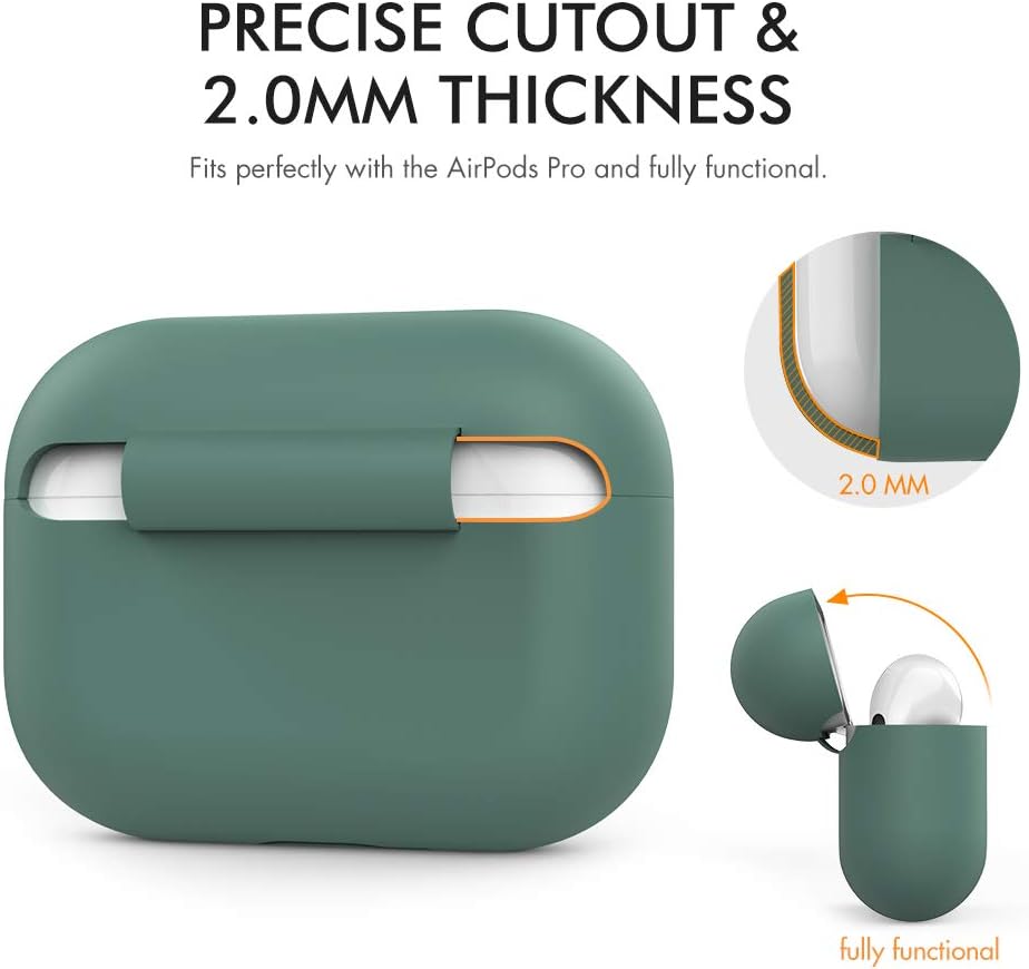 Silicone Case By AHASTYLE for Airpods Pro Protective Cover and Skin Case for AirPods Pro [Front LED Visible] [Wireless Charging] Compatible with Airpods Pro 2019 (Without Carabiner, Pine Green)