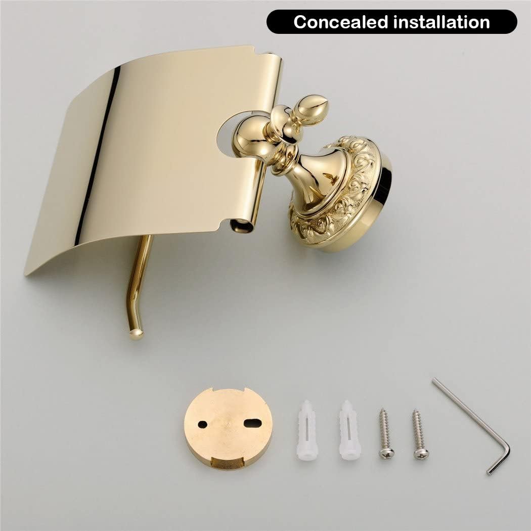 Toilet Roll holder gold By CASEWIND, toilet paper holder wall mounting, wall toilet paper holder with lid brass for drilling