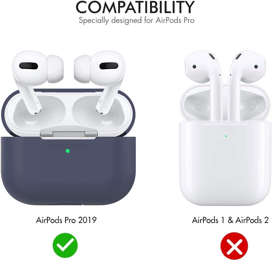 AirPods Pro Case By AHASTYLE Protective Cover [Front LED Visible] Compatible with Apple AirPods Pro 2019 (Without Carabiner, Midnight Blue)