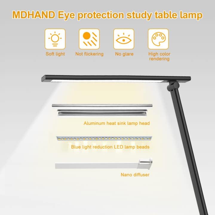 Desk Lamp LED Adjustable Brightness, Lamp with Charging Function, USB, Touch Control, Lamp with Timer, 5 Colours and 10 Brightness Levels, Dimmable, with Energy Saving (Black Round)