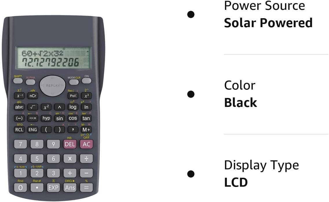 Scientific Calculator by Helect 2-Line Engineering, Suitable for School and Business (Black)