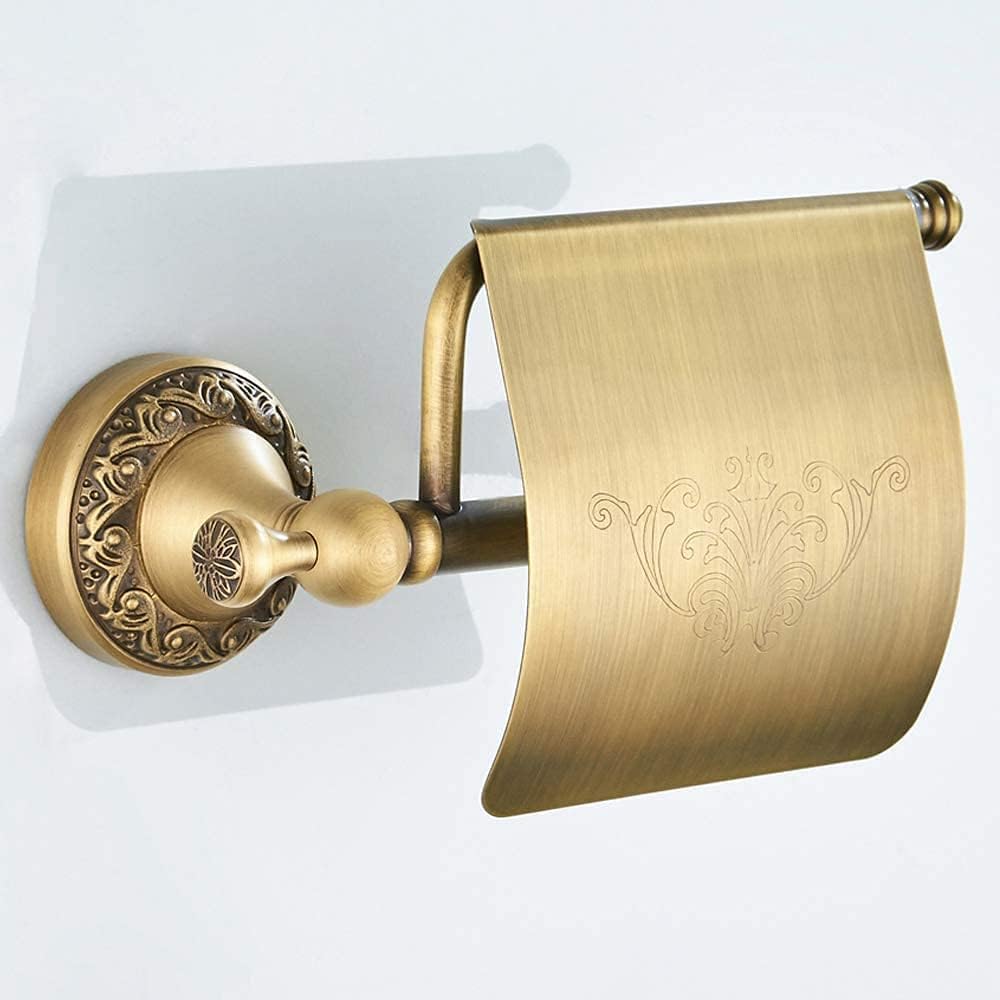 Toilet Paper Holder By CASEWIND Quality Brass with Lid with Carved Base in Antique Style Bronze Colour Practical for Bathroom, Toilet and Kitchen