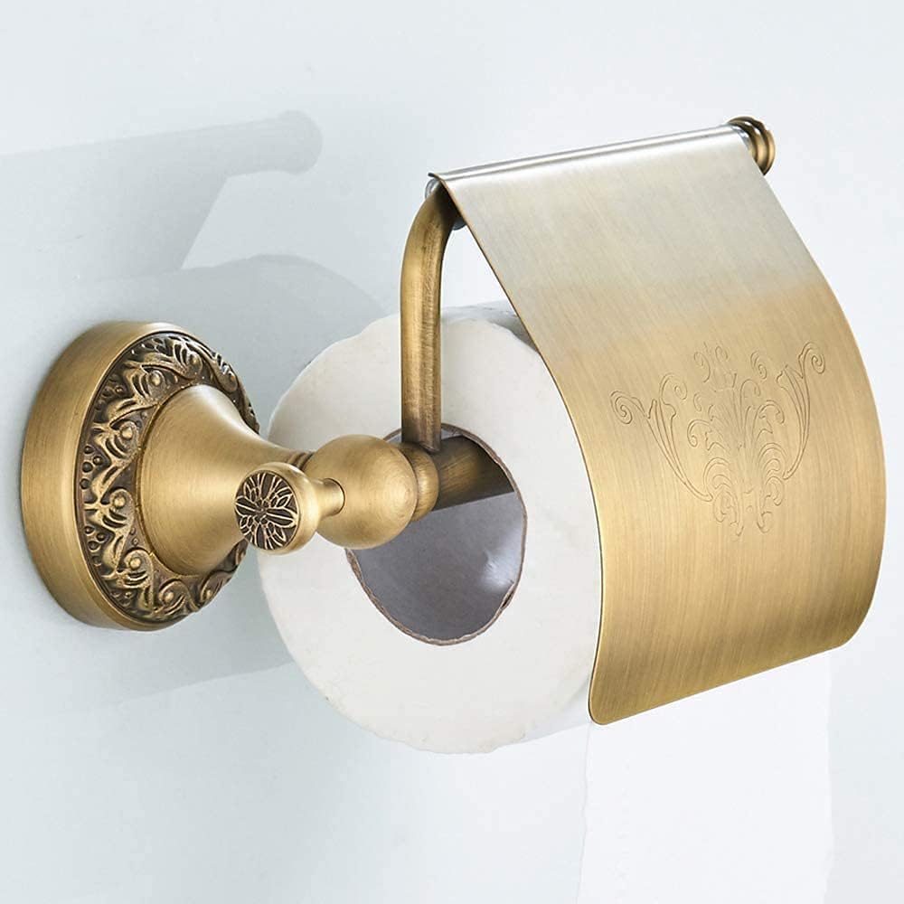 Toilet Paper Holder By CASEWIND Quality Brass with Lid with Carved Base in Antique Style Bronze Colour Practical for Bathroom, Toilet and Kitchen