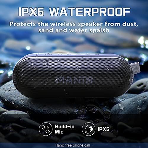 Portable Bluetooth Speaker, MANTO HD Stereo and Bass Durable Wireless Speakers [20 Hours Playtime] [Micro SD Card Slot] [Built-in Microphone for Hands-Free Calling] [IPX6 Water Resistant]