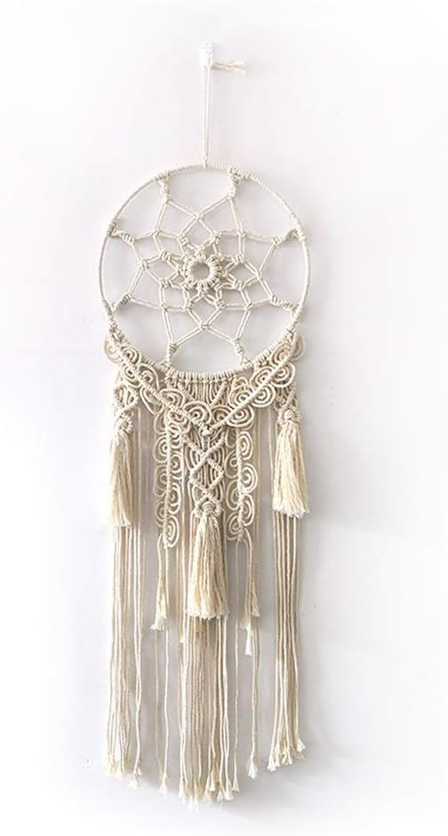 GLITZFAS Tassel Dream Catcher Woven Macrame Wall Hanging Cotton Macrame String Wooden Pole for Living Room Art Decoration (B)