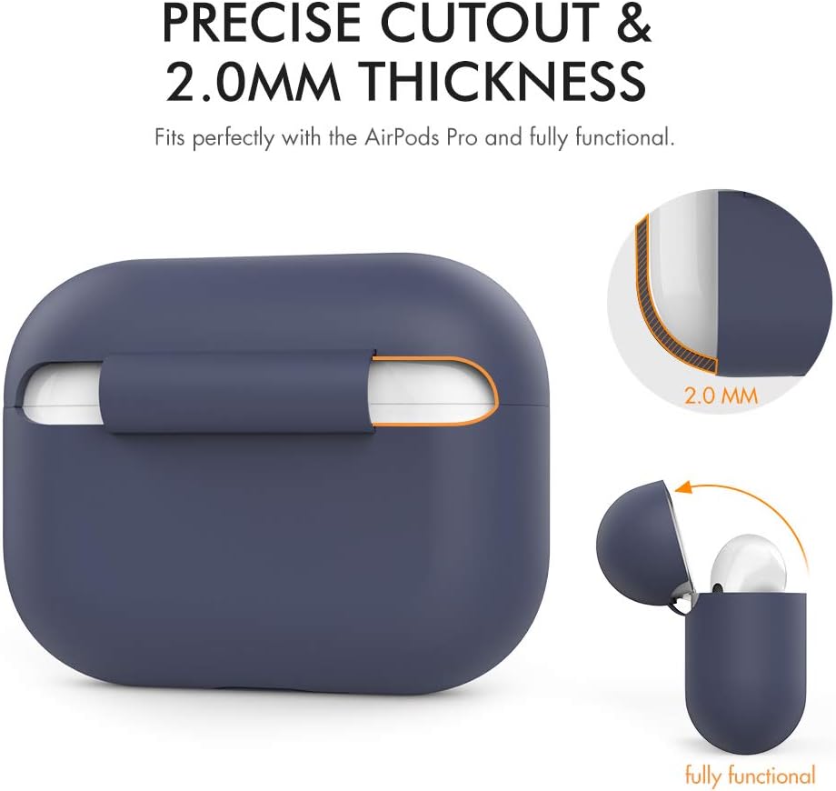 AirPods Pro Case By AHASTYLE Protective Cover [Front LED Visible] Compatible with Apple AirPods Pro 2019 (Without Carabiner, Midnight Blue)