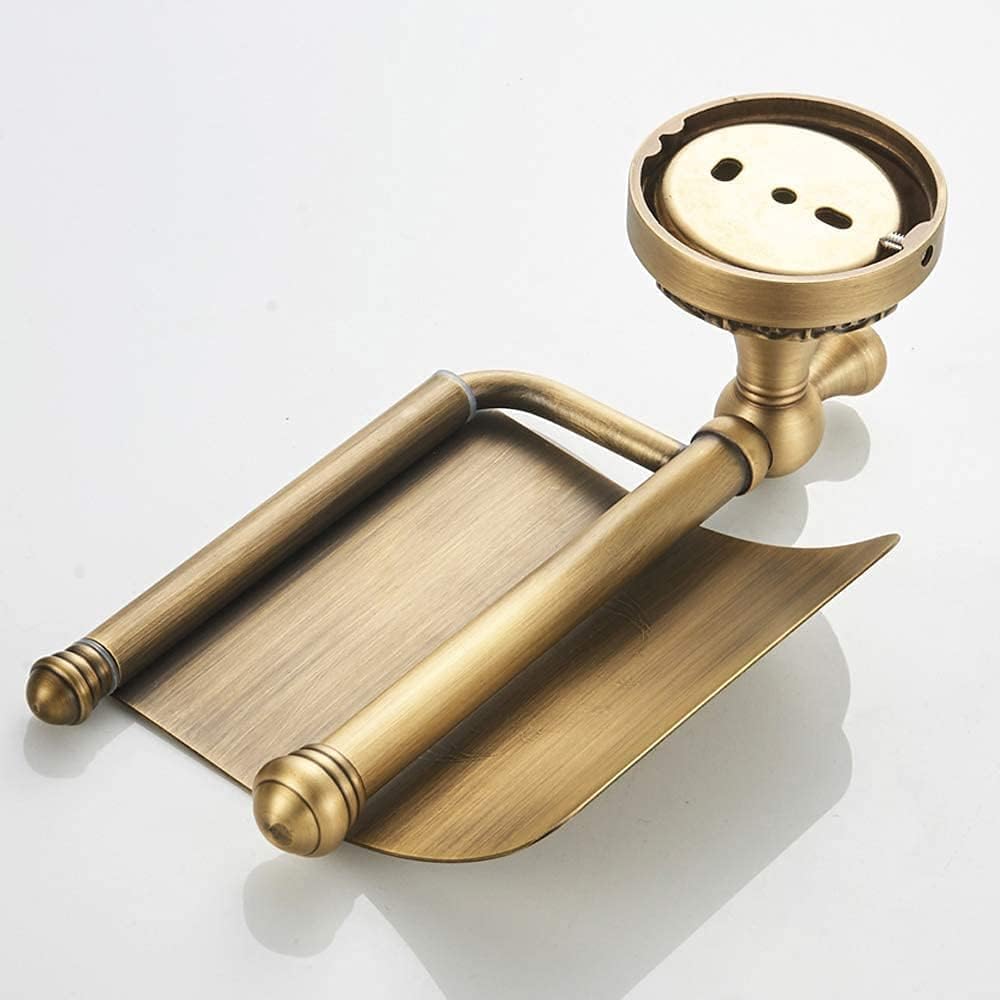 Toilet Paper Holder By CASEWIND Quality Brass with Lid with Carved Base in Antique Style Bronze Colour Practical for Bathroom, Toilet and Kitchen