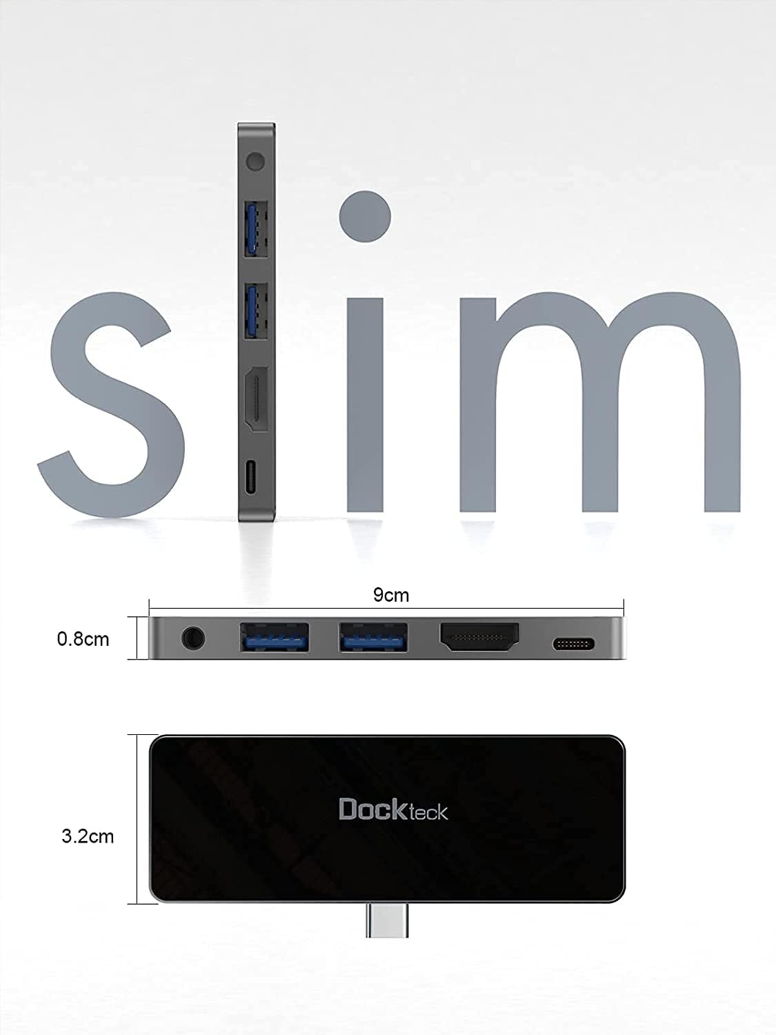 USB C Hub Adapter iPad Pro 12.9 2021 2020, Dockteck 5-in-1 HDMI Adapter for iPad Air 5 / Air 4 / Mini 6 with USB 3.0 x 2 / 4K 60Hz HDMI / 3.5 mm Audio / 100 W PD