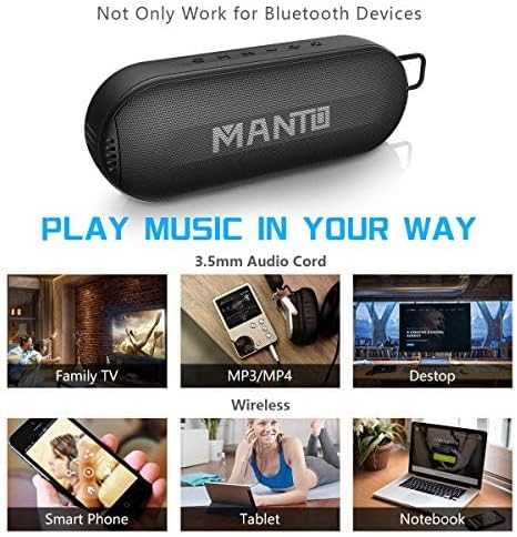 Portable Bluetooth Speaker, MANTO HD Stereo and Bass Durable Wireless Speakers [20 Hours Playtime] [Micro SD Card Slot] [Built-in Microphone for Hands-Free Calling] [IPX6 Water Resistant]