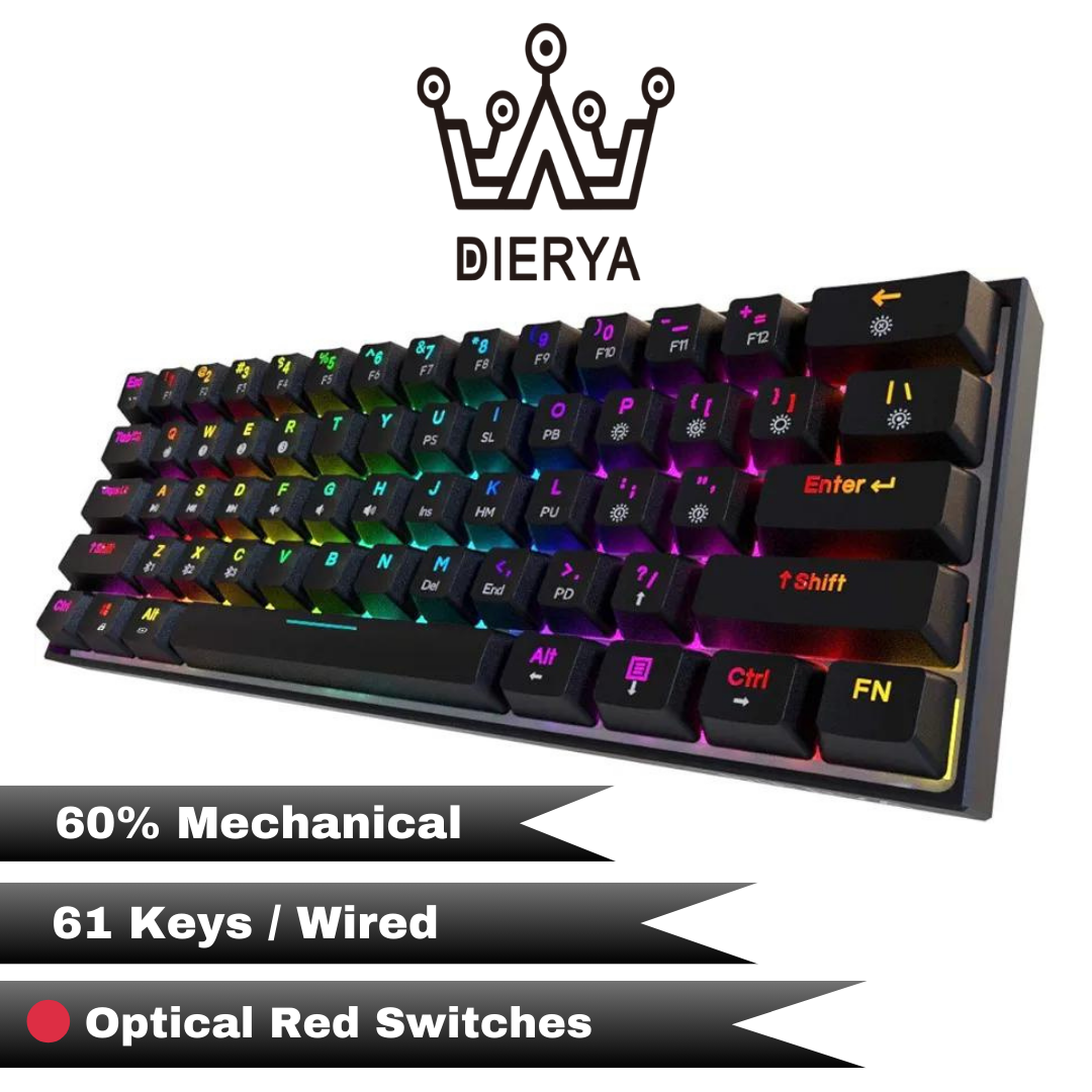 Dierya DK61 60% Mechanical Gaming Keyboard, Wired Keyboard, 61 Keys RGB Backlit Mini Keyboard, PBT Keycap Mini Keyboard With Full Keys Programmable (Optical Red Switch)