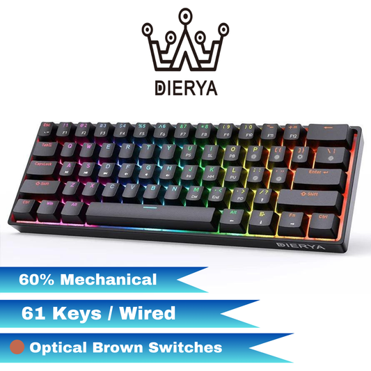 DIERYA DK61E 60% Mechanical Gaming Keyboard, 61 Keys RGB Backlit Wired polybutylene terephthalate (PBT) Keyboard Cap Waterproof Hot-Swap Capable Compact Computer Keyboard with Programmable Full Keys (Optical Brown Switch)