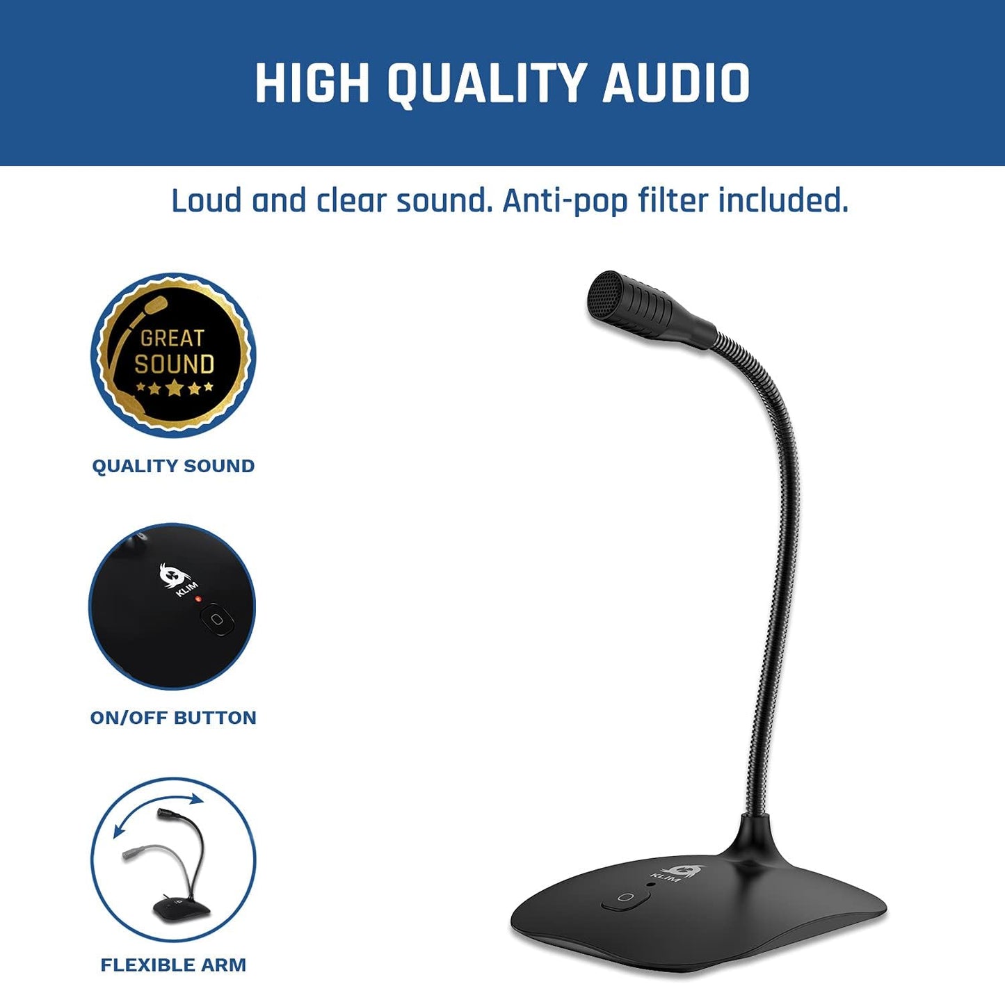 Microphone, KLIM Talk USB Desk Microphone for Computer - New Version 2024 - Compatible with Any PC Laptop Mac PS4 - Professional Desktop Mic with Stand - Recording Gaming Streaming YouTube Podcast Mics