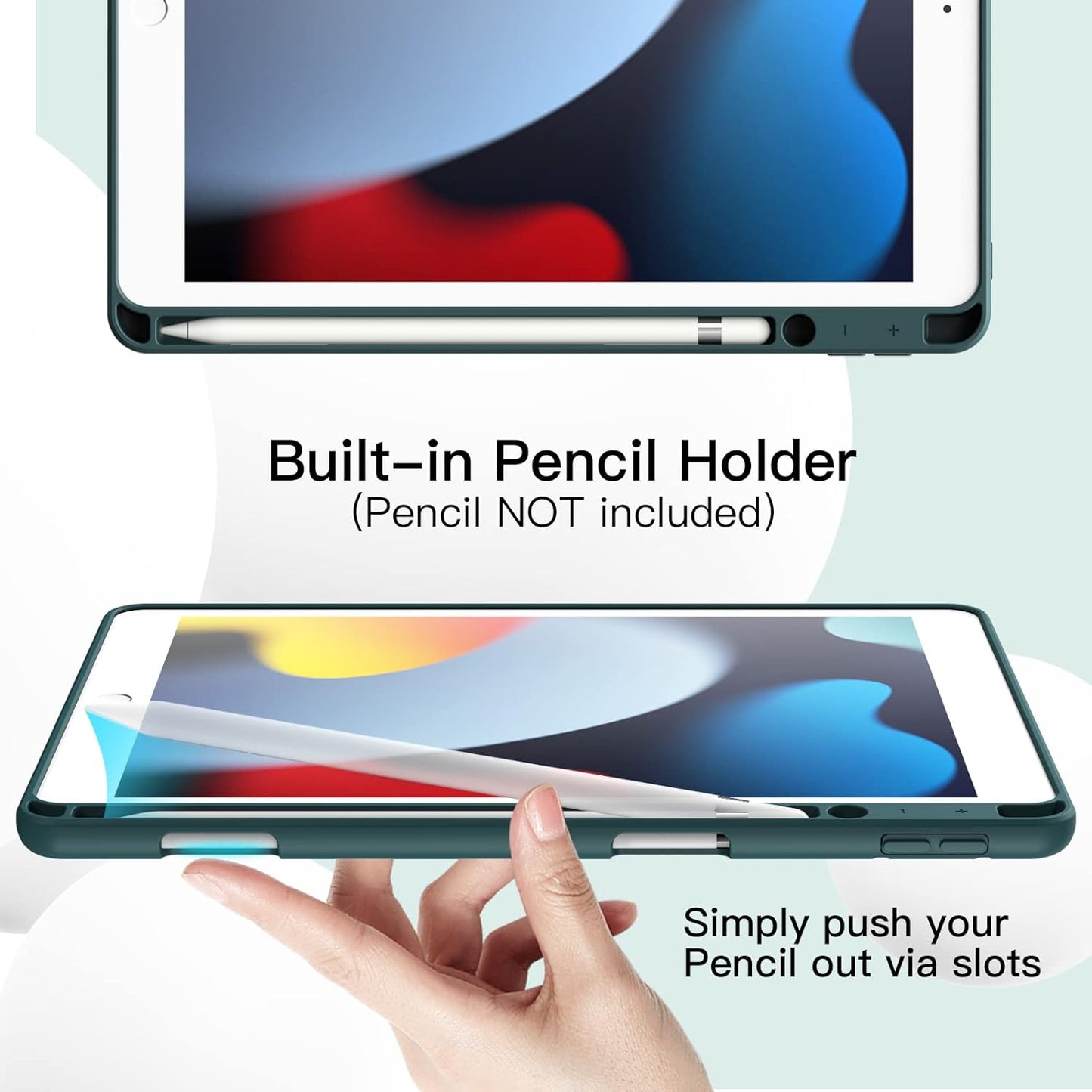 JETech Case for iPad 10.2 Inch 2021/2020/2019 (9th/8th/7th) Model with Pencil Holder, Slim Tablet Cover with Soft TPU Back, Auto Wake/Sleep (Misty Blue)