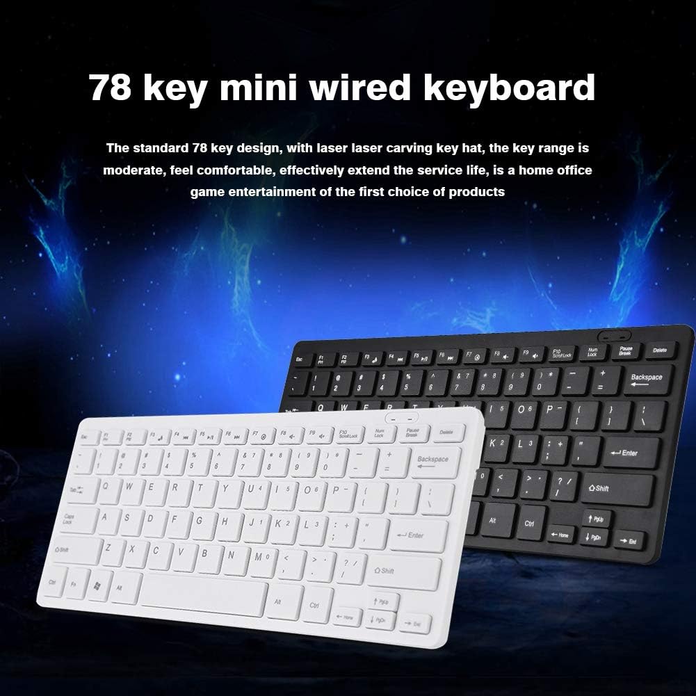 78-Key Wired Keyboard, USB Ultra Thin Arc Angle Design Keyboard for Desktop Computer Laptop PC, Mini Gaming Keyboard(Black)