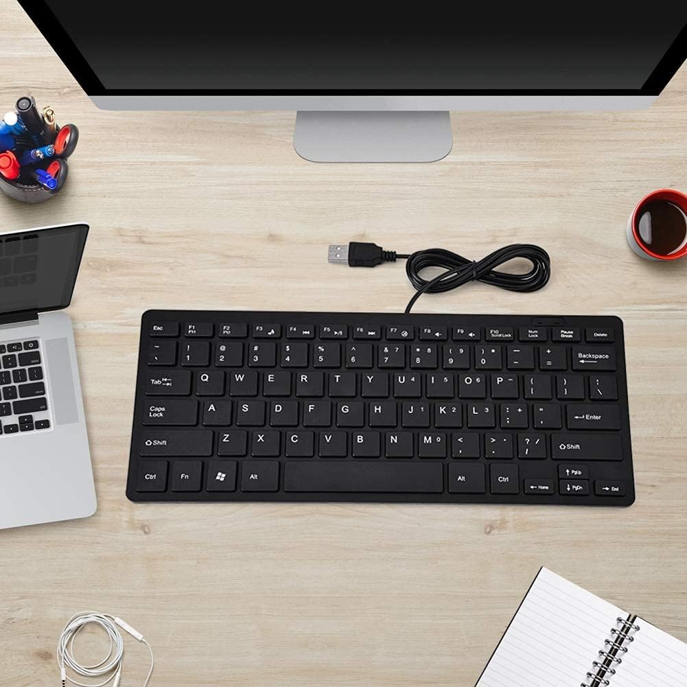 78-Key Wired Keyboard, USB Ultra Thin Arc Angle Design Keyboard for Desktop Computer Laptop PC, Mini Gaming Keyboard(Black)