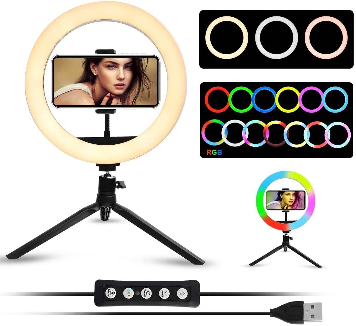 Powerpak MJ33 13"/33cm RGB Ring Light with Mini Light Stand for YouTube | Photo-Shoot | Video Shoot | Live Stream | Reels | Makeup & Vlogging, White, 13 inch