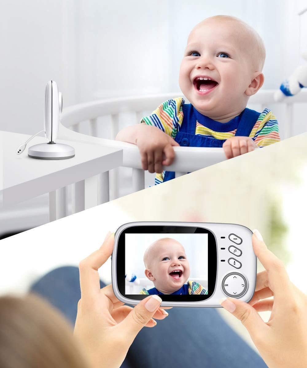 Orretti V8 Baby Monitor with Camera and Extra Battery - Night Vision Two Way Talk VOX Mode Temperature Sensor Lullabies 3.2 inch LCD Screen Smart Video Monitor for Baby/Elder/Pet with UK-Plug