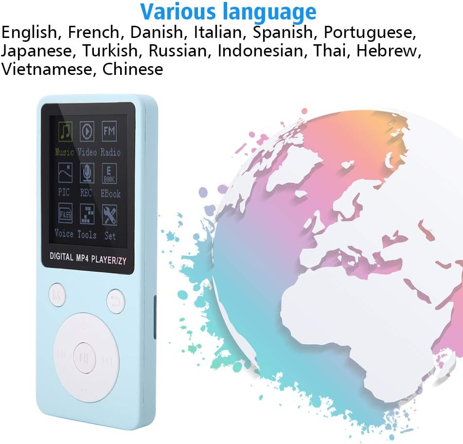 Portable MP3 / MP4 Player Compatible with Music Radio Recording Video eBook, Built in Stopwatch, Support up to 32G Memory Card with Headphones, Long Standby Time (Blue)