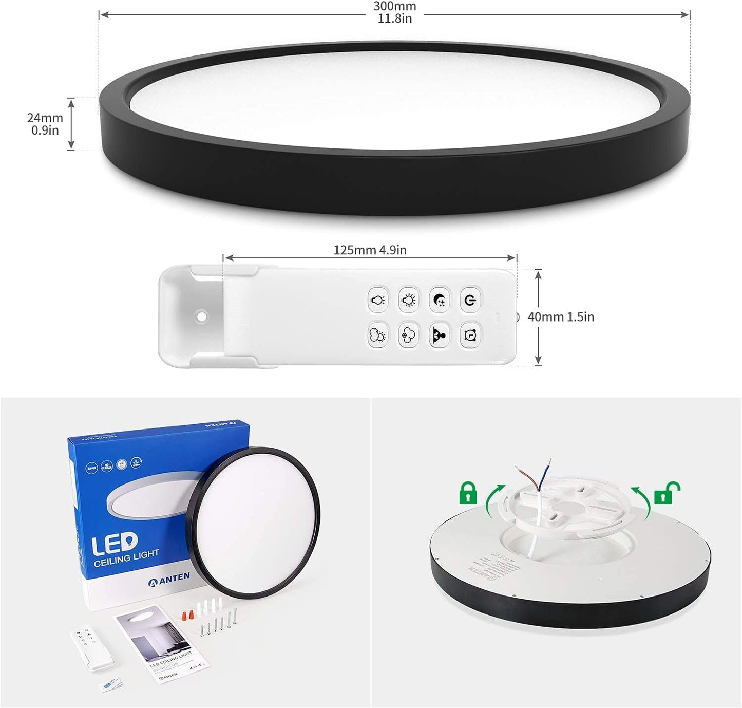 Ceiling Light LED Black Round 24 W Dimmable / 4000 K Neutral White [Energy Class F]