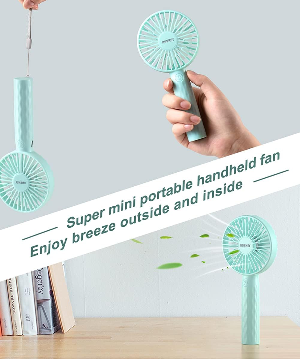 Handheld Fan By HonHey Super Mini Personal Fan with Rechargeable Battery Operated 3 Adjustable Speeds Portable Handheld Fan Indoor Office (Light Green)