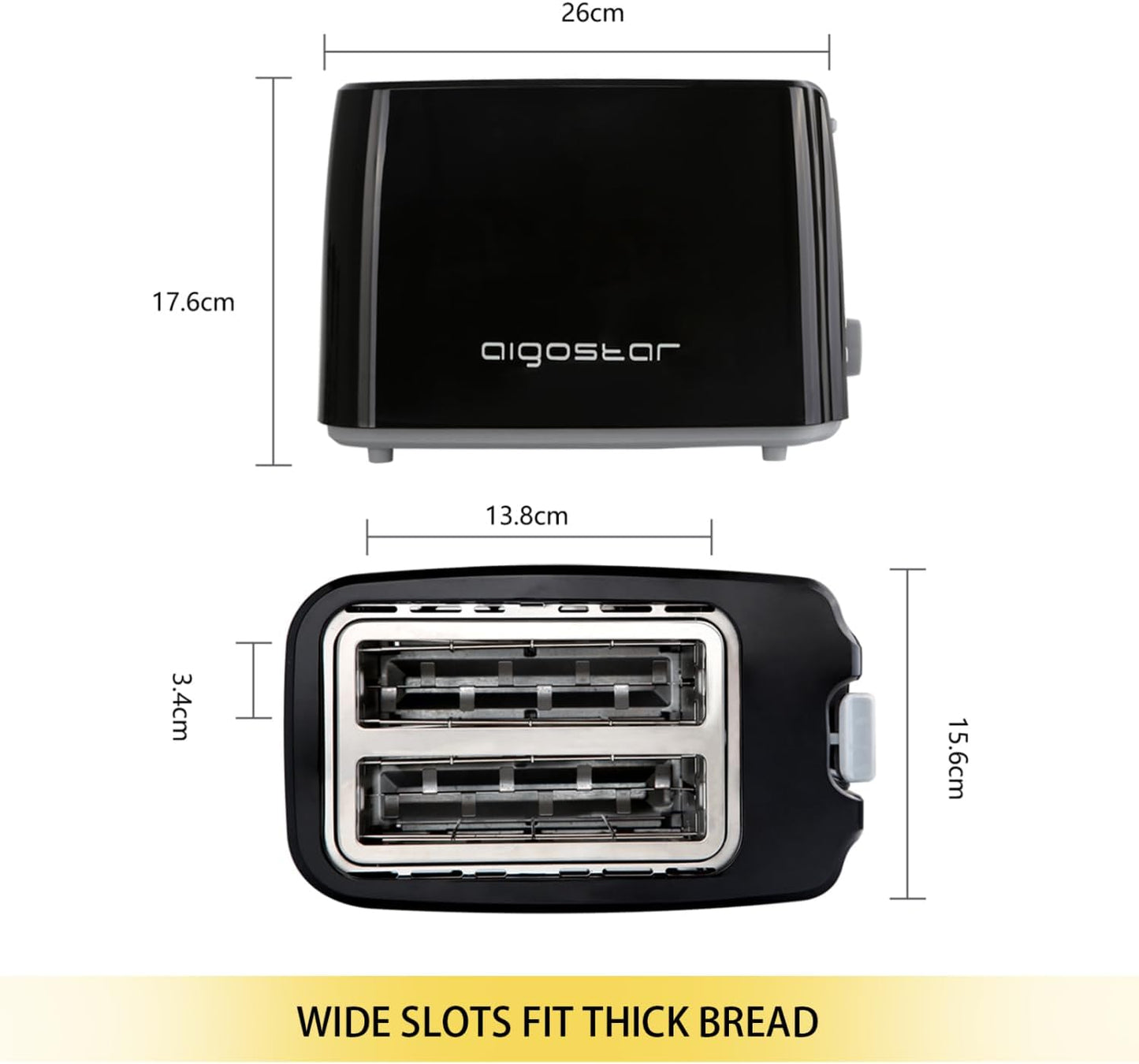 2-Slice Toaster by Aigostar, 750W, 7 Variable Browning Settings, Defrost, Reheat and Cancel Functions, Auto Shut-Off, Black, BPA Free - Warrior 30KHK