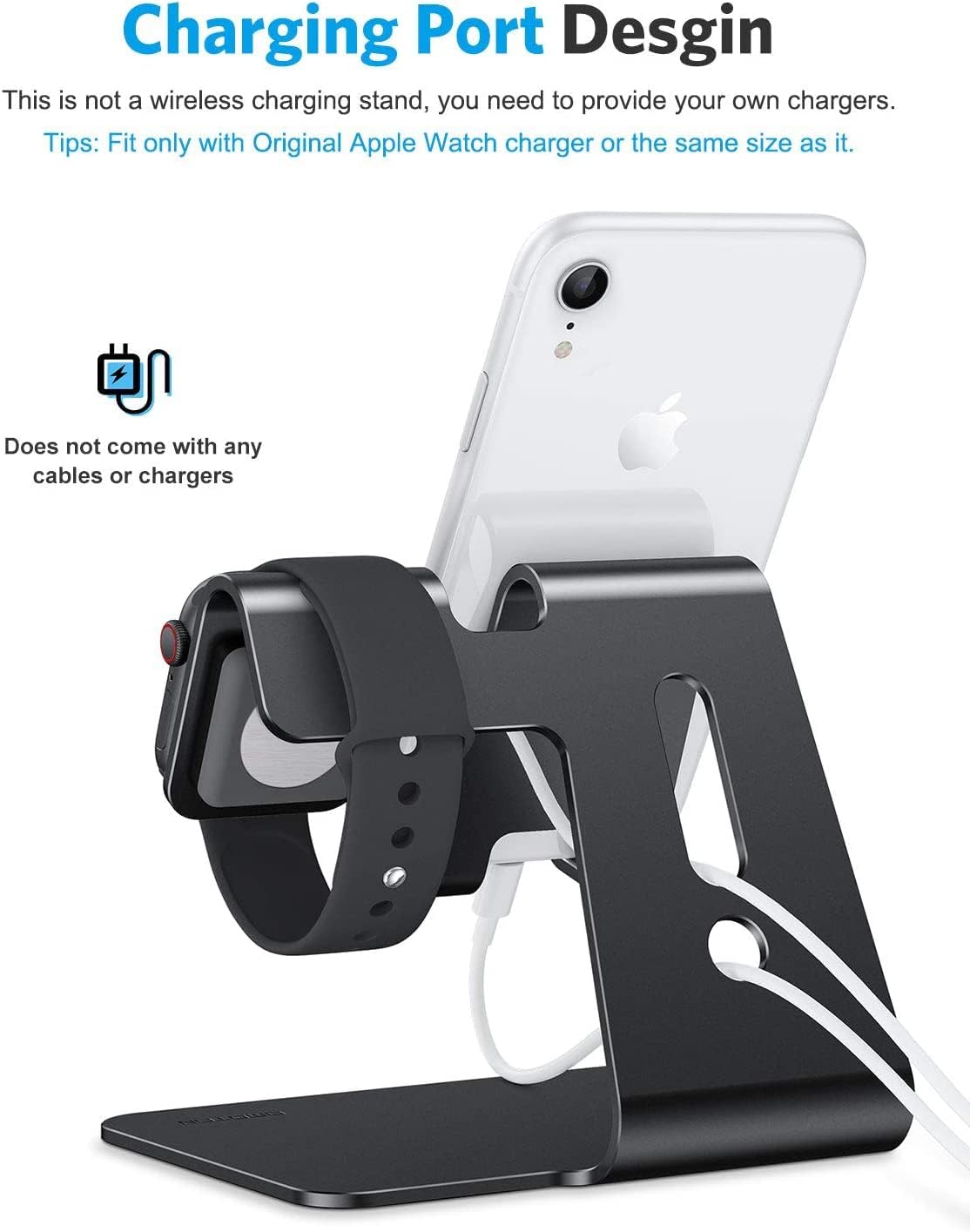 Stand for Watch & Phone, 2 in 1 universal stand holder (not including charger) for all phones, Black