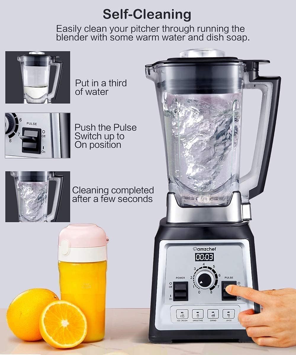 Professional Blender By AMZCHEF 2000W, Multifunction Blender for Smoothies with 4 Preset Programs and 8 Adjustable Speeds, 25000 turn/min, 2 Liter, BPA Free, Recipe [Energy efficiency class A +++]