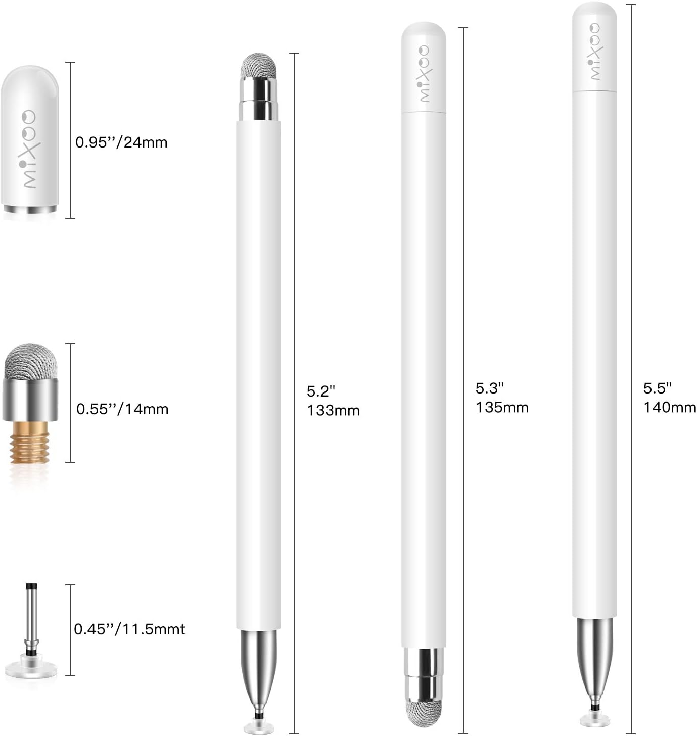 Stylus Pens for Touch Screens, iPad, Universal Capacitive Tablet Stylus Pens with Magnetic Cap, White