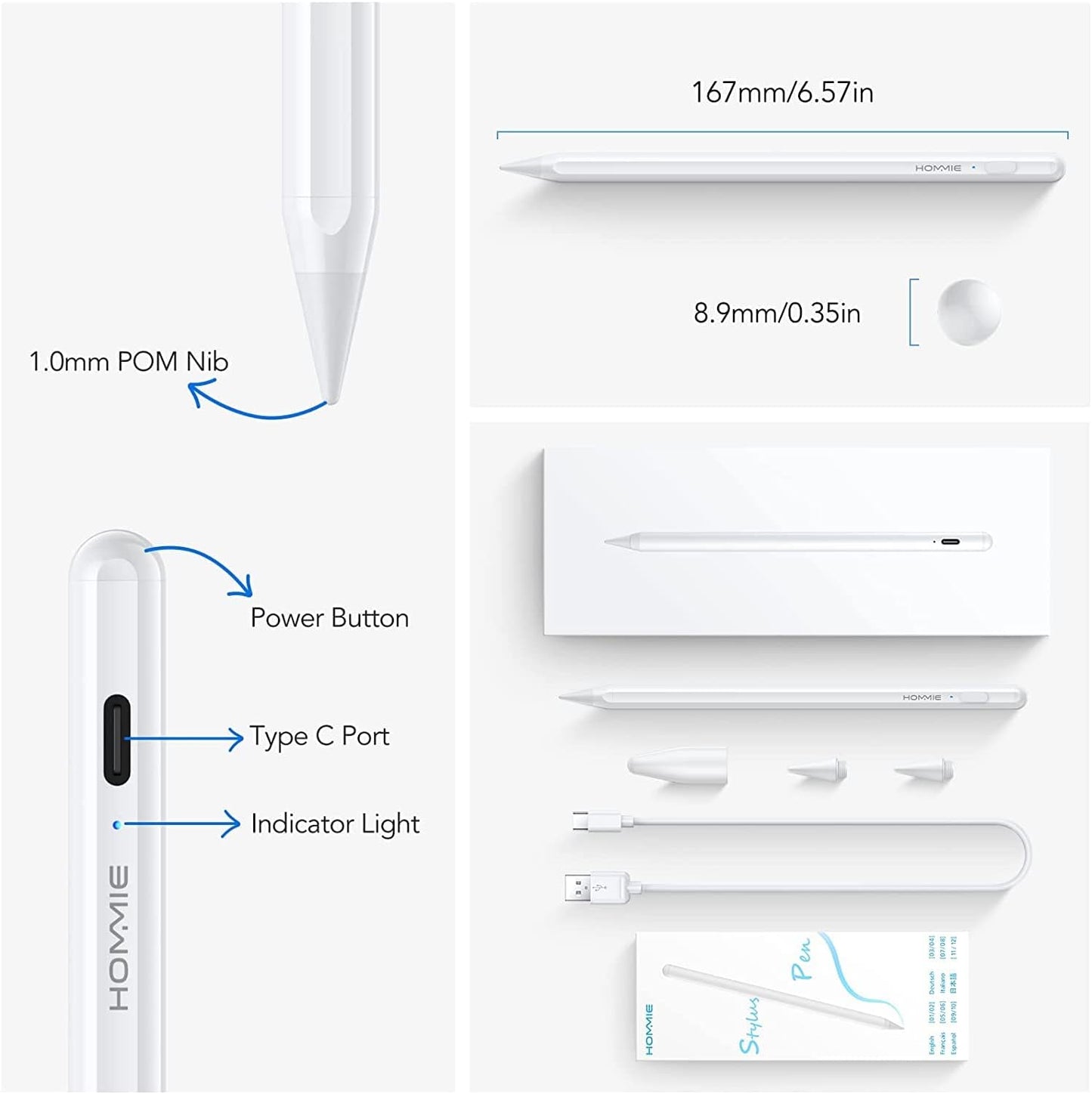 Pencil for iPad (2018-2022), Hommie iPad Pen, Magnetic Attach to iPad Pro 11 (1th /2th /3th), iPad Pro 12.9 (3th /4th /5th), iPad Air 4/5, iPad Mini 6, with Tilt & Palm