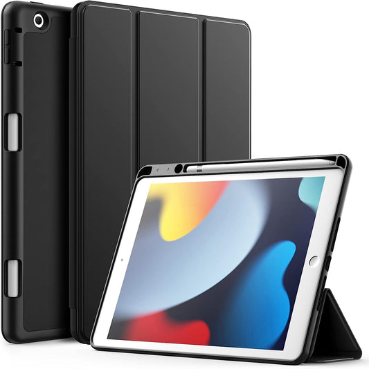 JETech Case for iPad 10.2 Inch 2021/2020/2019 (9th/8th/7th) Model with Pencil Holder, Slim Tablet Cover with Soft TPU Back, Auto Wake/Sleep (Black)