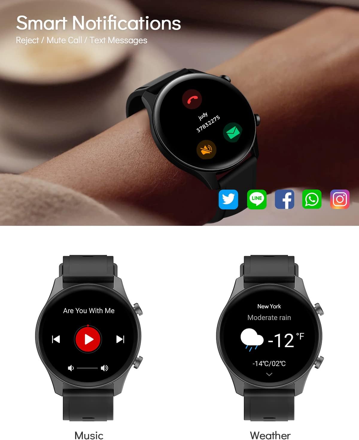 Smart Watch, Deeprio Pascua Smart Watch Black