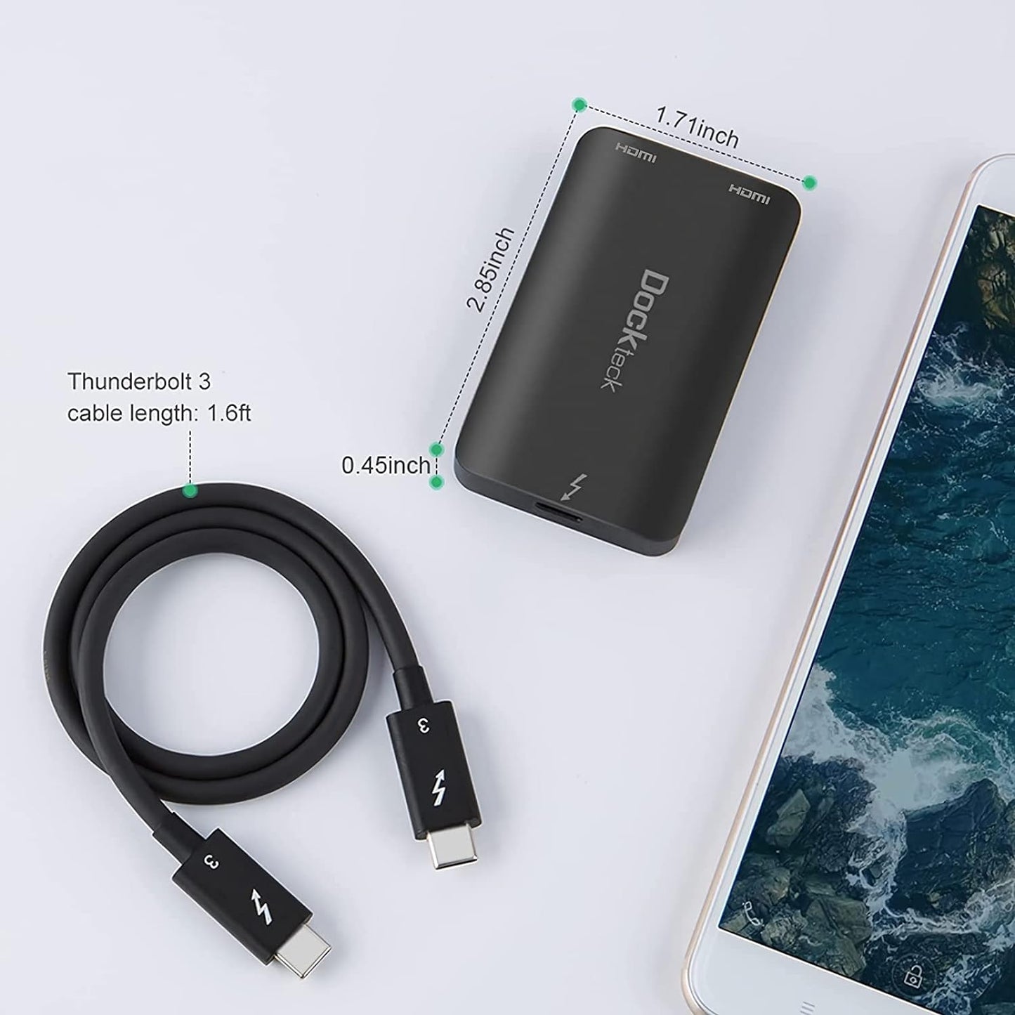 dockteck Thunderbolt 3 to Dual HDMI 2.0 Display Adapter - Up to 4K @ 60Hz Monitors, Intel Thunderbolt 3 Certified, Compatible with Mac and Some Windows Systems