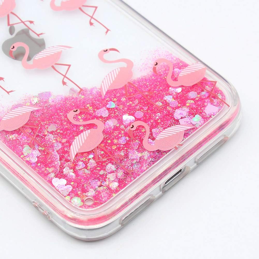 Cover for iPhone 11-6.1 Inch Glitter Liquid Case Transparent Shockproof Funny Designs Glitter Sequins Protective Case Hard Soft Silicone Bumper (Many Flamingos)