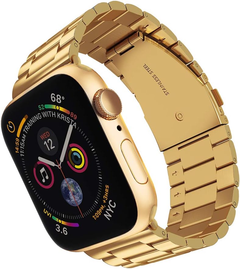 Strap For Apple Watch, ARTCHE 49mm 45mm 44mm 42mm Metal Strap for Apple Watch Straps, Replacement Strap Compatible with iWatch Ultra 2/Ultra/Series 9/8/7/SE/6/5/4/3/2/1, Gold