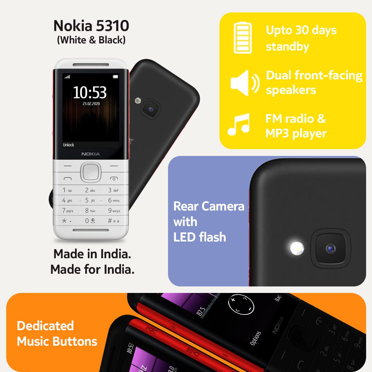 Nokia 5310 Dual SIM Keypad Phone with MP3 Player, Wireless FM Radio and Rear Camera with Flash | Black/Red