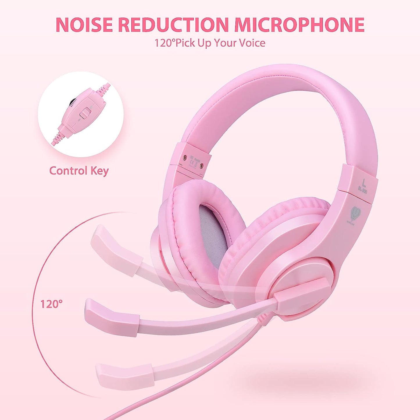 TR Turn Raise Gaming Headset for Girls Pink Wired Gaming Headset with Mic for PC, Xbox One (Pink)