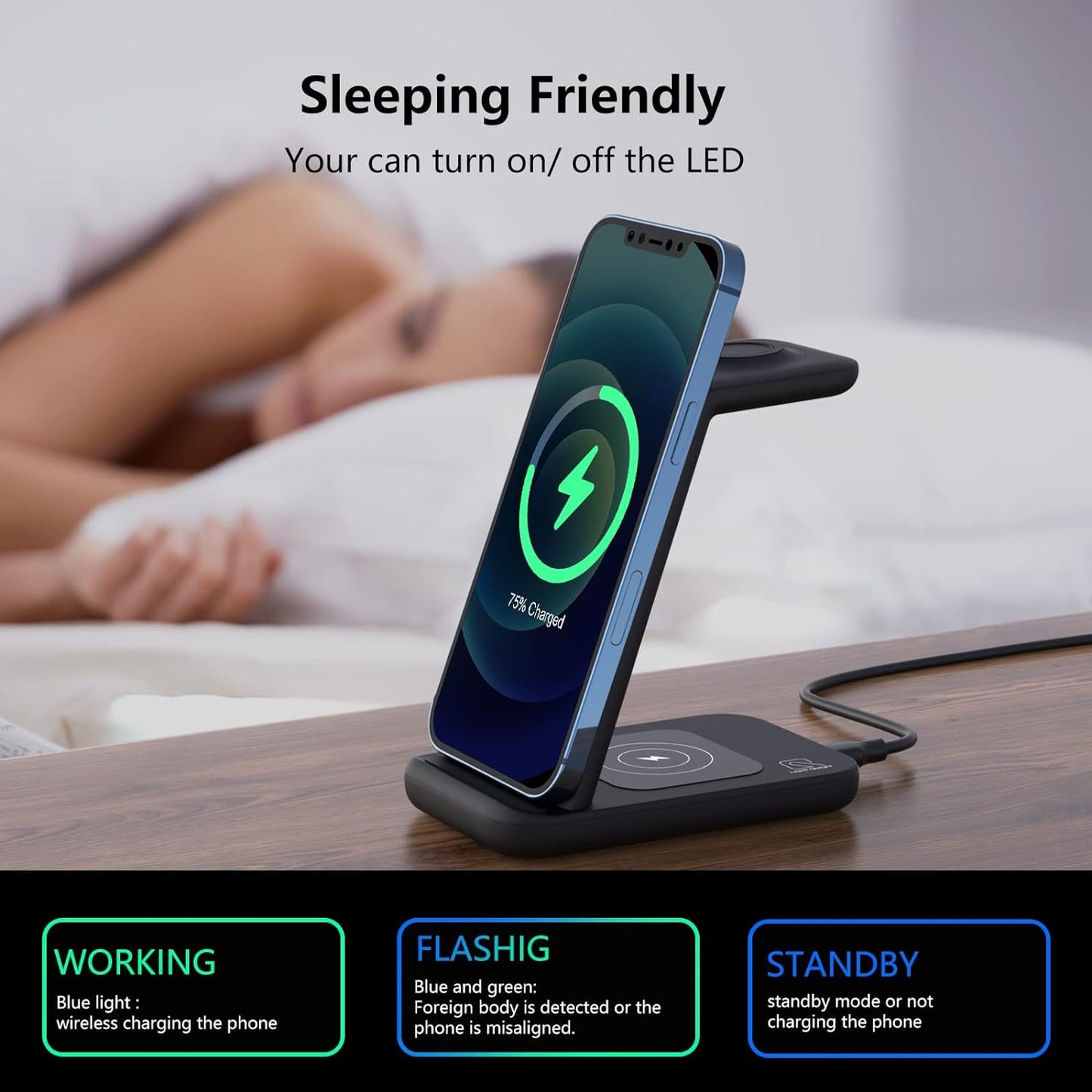 ZHIKE Wireless Charger for Smartphones, Pods, Watch Series 6/5/4/3/2/1, 3-in-1-10W Fast Charging Dock, Compatible with iPhone 13 Series/Samsung