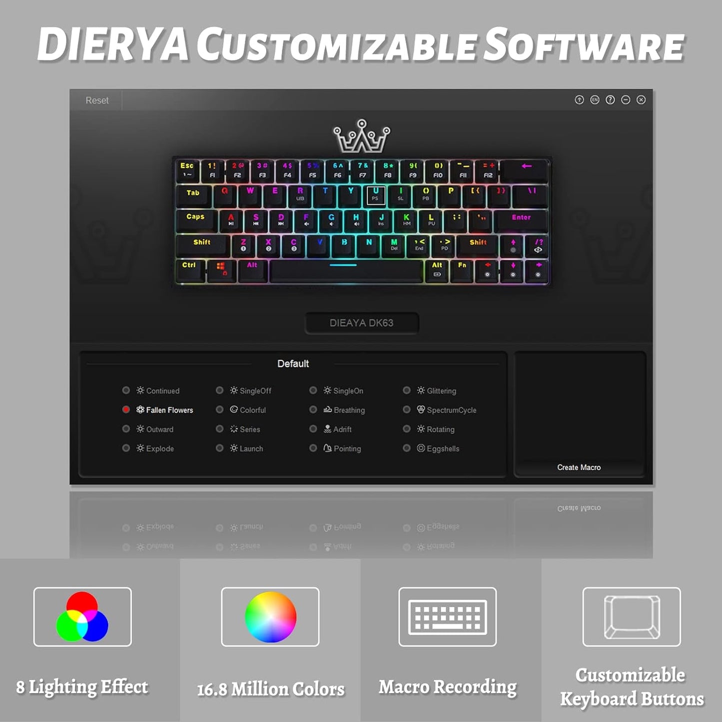 DIERYA DK63 Gaming 60% Mechanical Keyboard, Gamer Wireless, 63 Keys with Arrow Keys, Bluetooth/Wired, 1900 mAh Battery, US Layout for PC Windows/Mac, White (Optical Blue Switch)