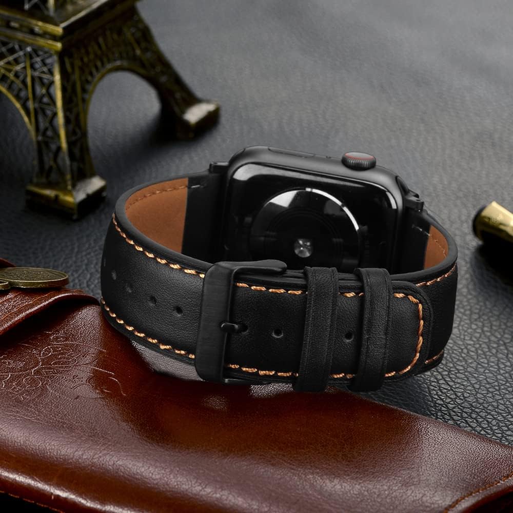 Watch Band By Tasikar Compatible for Apple Watch Band 45mm 44mm 42mm 49mm 41mm 40mm 38mm Genuine Leather Strap Replacement Compatible with Apple Watch Ultra SE2 SE Series 8 7 6 5 4 3 2 1